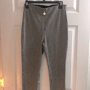 Zara High Waisted Houndstooth Zip Front Stretch Leggings Size Large